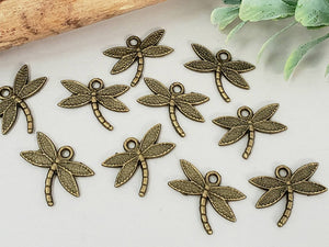 Antique Bronze Dragonfly Charms Double Sided - 20mm - 10pcs