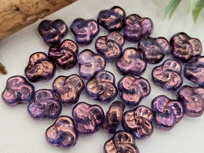 Bronze Wash Amethyst - 3 Petal Czech Flower - 10mm - 10pcs