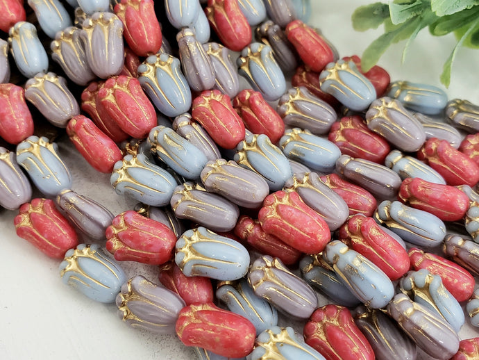 OVERSTOCK SALE !! Tulip Mix - Czech Flower Beads - 12x8mm  - 12pcs