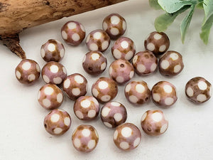 Antique Bronze Pink Alabaster - Czech Table Cut Beads - 15pcs