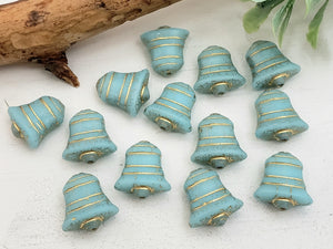 Turquoise Blue Gold Wash - Czech Bells - 10mm - 6pcs