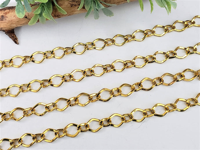 Soldered Gold Twisted Curb Double Link Soldered Chain - 10x7mm -6x4mm - 1yd