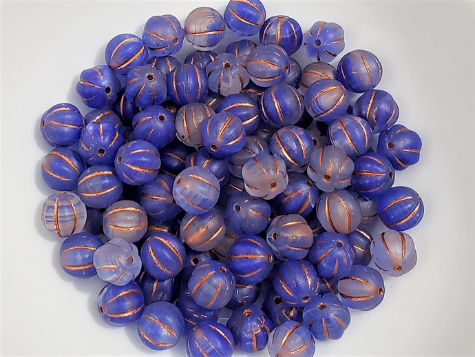 Indigo Blue Copper Wash - Czech Melon Beads  - 8mm - 20pcs